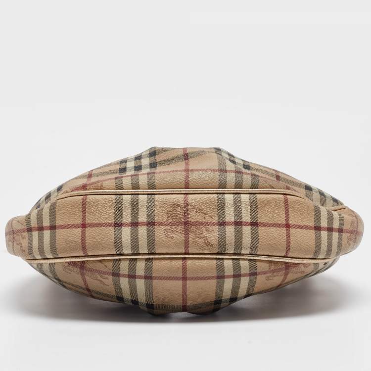 Pre Owned Burberry Gold/Beige Haymarket Coated Canvas Hobo