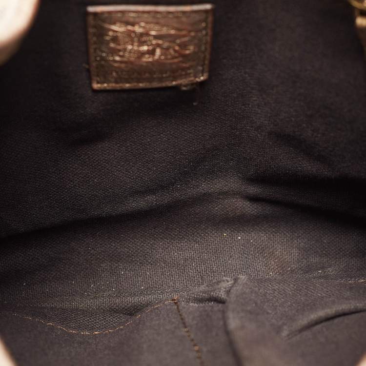 Pre Owned Burberry Gold/Beige Haymarket Coated Canvas Hobo