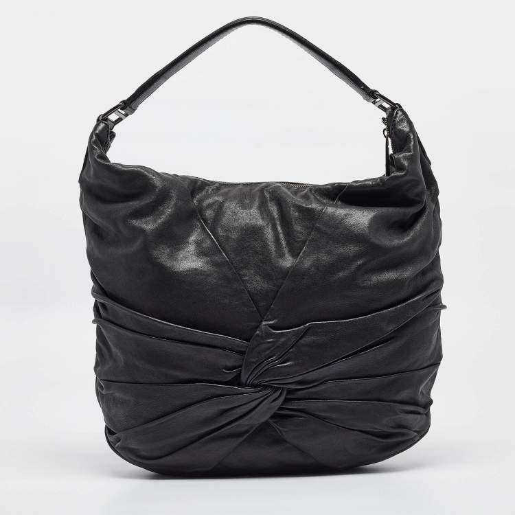 Pre Owned Burberry Black Leather Ruched Hobo