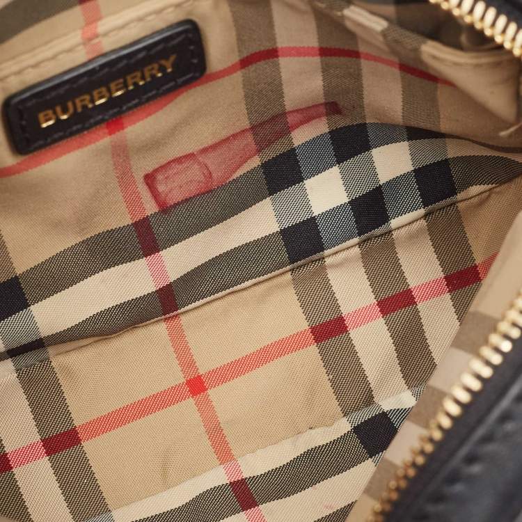 Pre Owned Burberry Black/Beige Nova Check Fabric and Leather Studded Elise Belt Bag