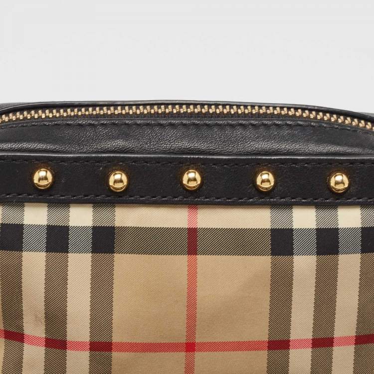 Pre Owned Burberry Black/Beige Nova Check Fabric and Leather Studded Elise Belt Bag