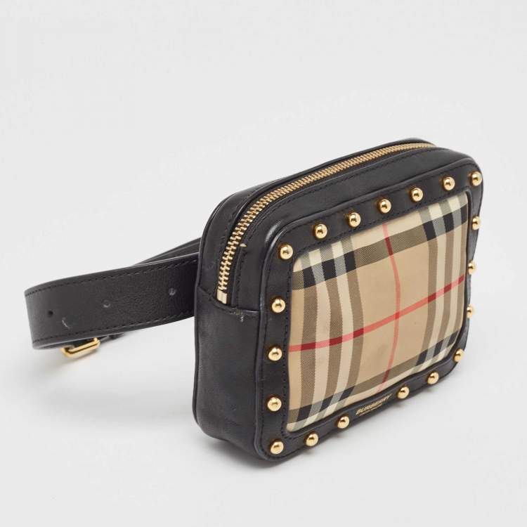 Pre Owned Burberry Black/Beige Nova Check Fabric and Leather Studded Elise Belt Bag