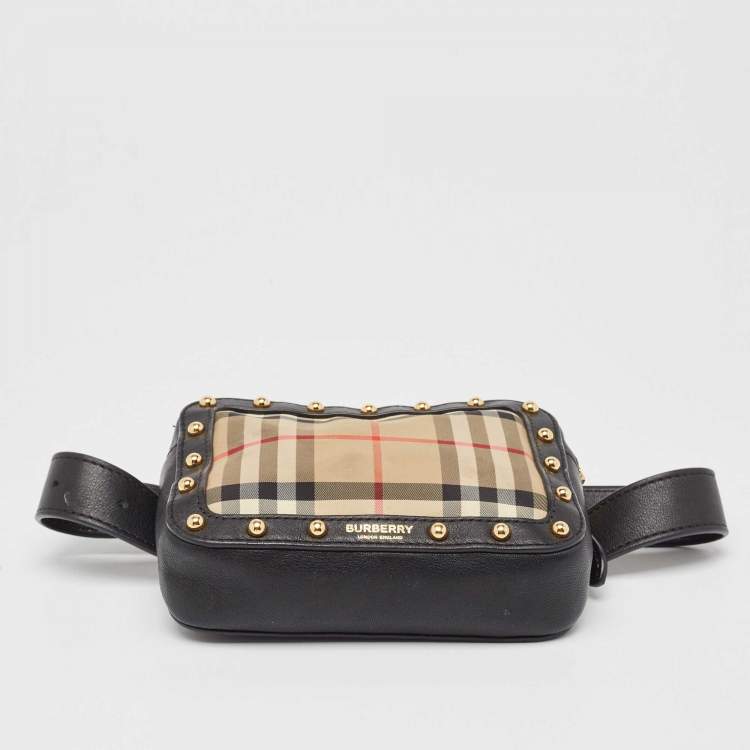 Pre Owned Burberry Black/Beige Nova Check Fabric and Leather Studded Elise Belt Bag