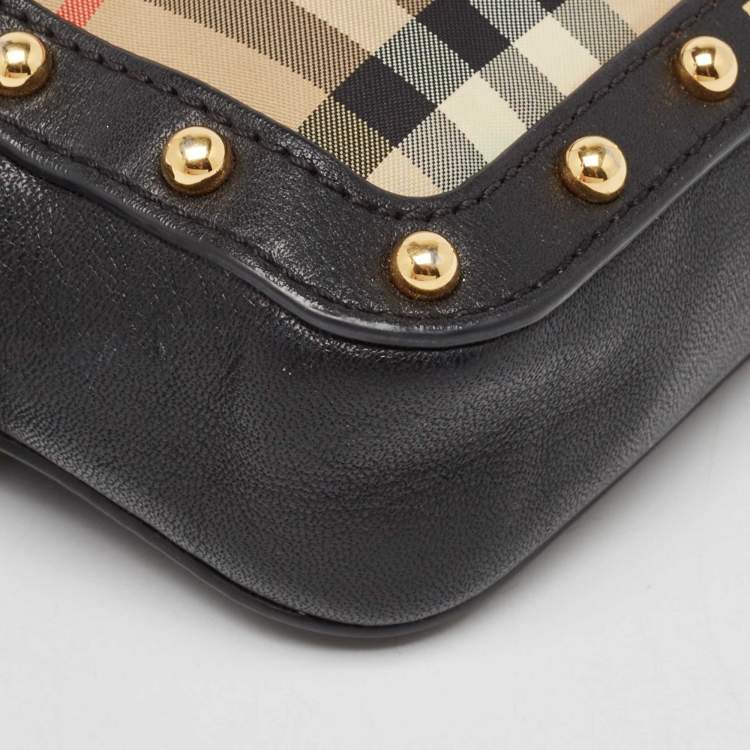 Pre Owned Burberry Black/Beige Nova Check Fabric and Leather Studded Elise Belt Bag