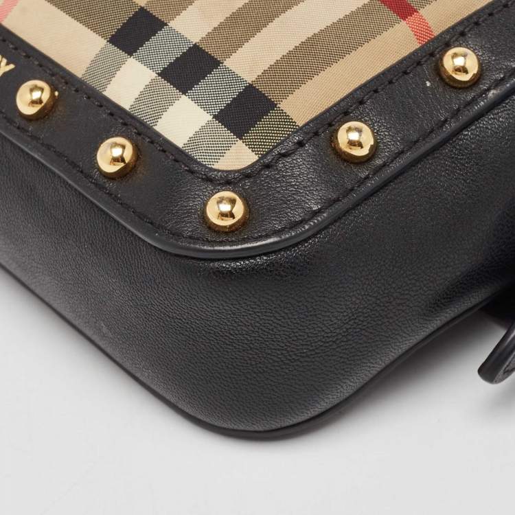 Pre Owned Burberry Black/Beige Nova Check Fabric and Leather Studded Elise Belt Bag