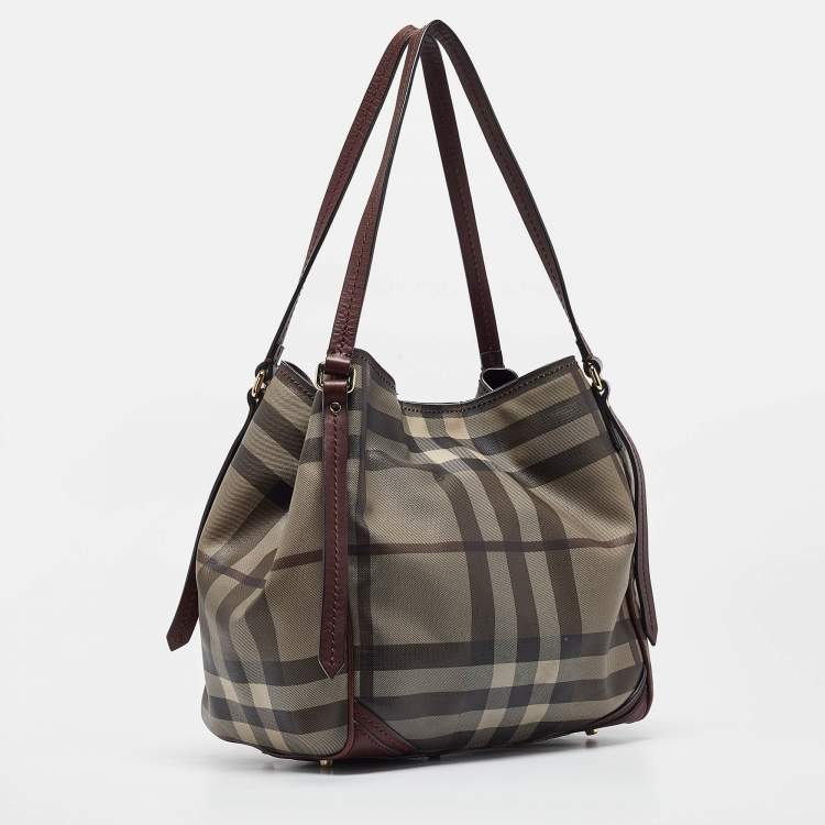 Pre Owned Burberry Smoked Check Coated Canvas and Leather Canterbury Tote