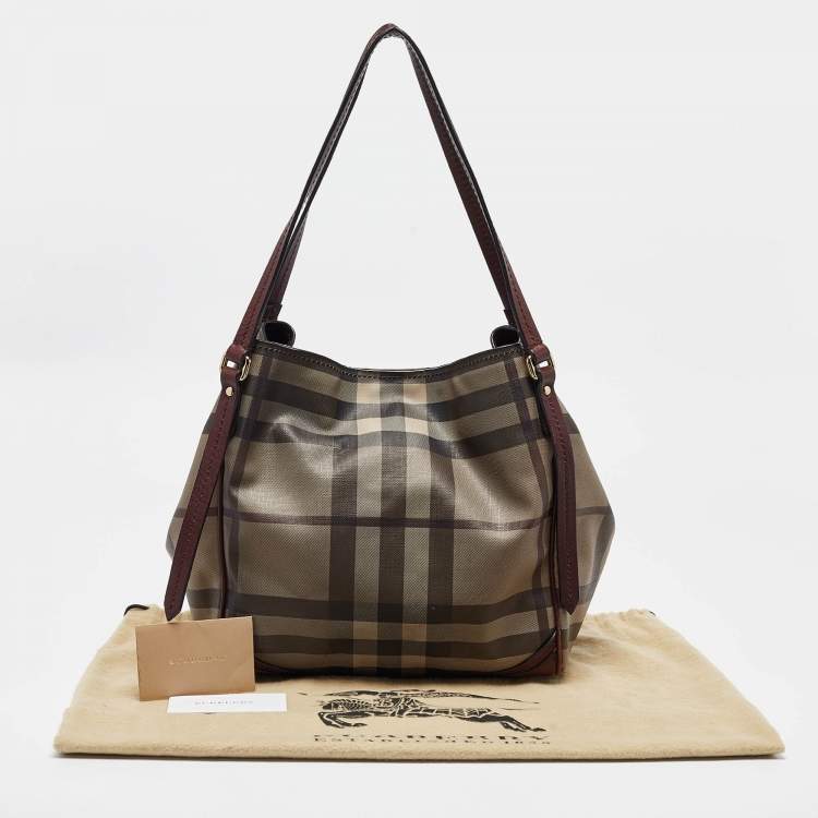 Pre Owned Burberry Smoked Check Coated Canvas and Leather Canterbury Tote