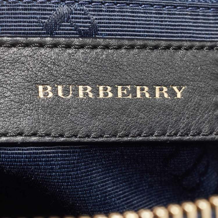 Pre Owned Burberry Navy Blue Grain Leather Orchard Satchel