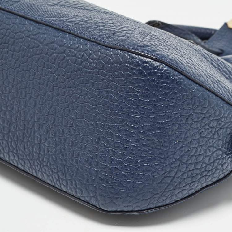 Pre Owned Burberry Navy Blue Grain Leather Orchard Satchel