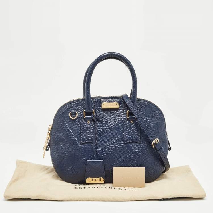 Pre Owned Burberry Navy Blue Grain Leather Orchard Satchel