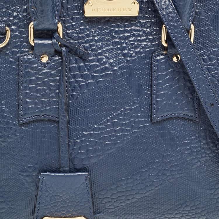 Pre Owned Burberry Navy Blue Grain Leather Orchard Satchel