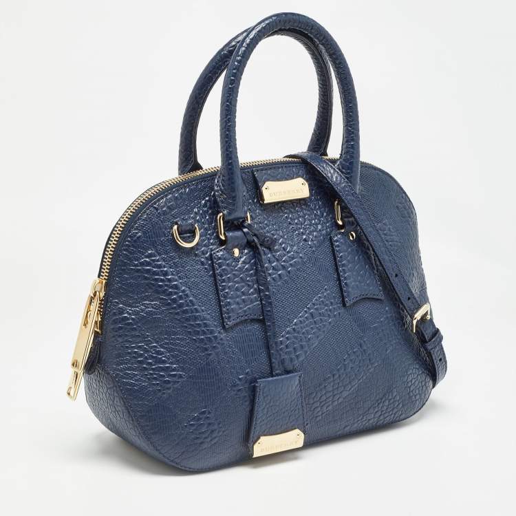 Pre Owned Burberry Navy Blue Grain Leather Orchard Satchel