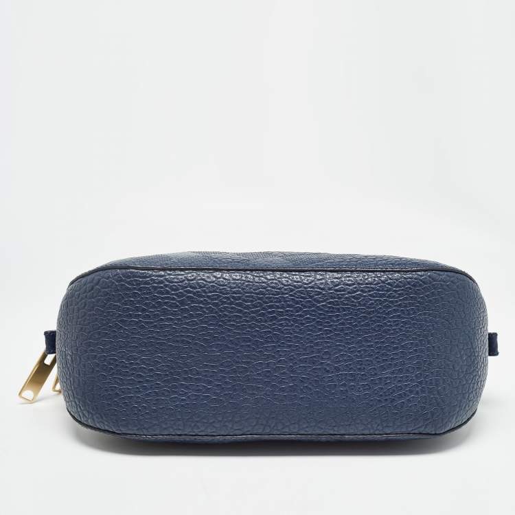 Pre Owned Burberry Navy Blue Grain Leather Orchard Satchel