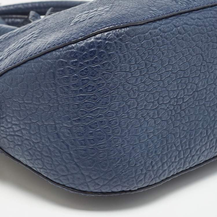 Pre Owned Burberry Navy Blue Grain Leather Orchard Satchel