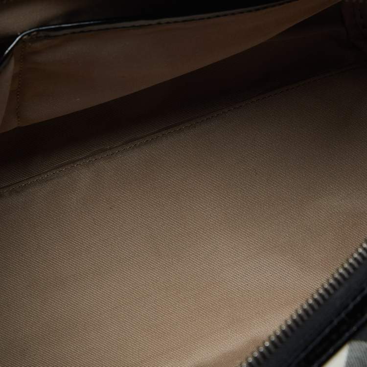 Pre Owned Burberry Beige/Black Nova Check PVC and Patent Leather Chester Boston Bag