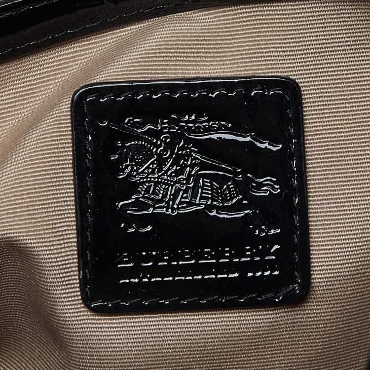 Pre Owned Burberry Beige/Black Nova Check PVC and Patent Leather Chester Boston Bag