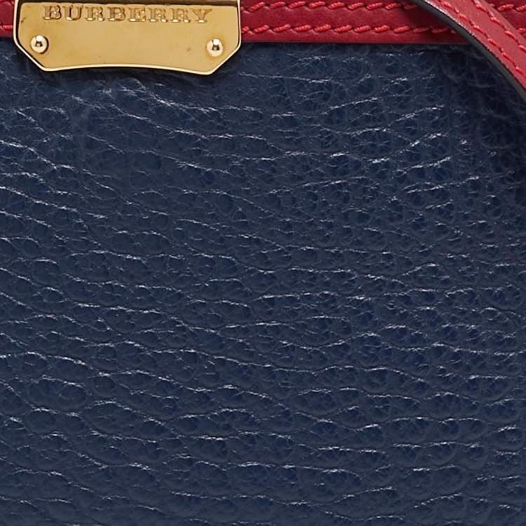 Pre Owned Burberry Navy Blue/Red Leather Peyton Crossbody Bag