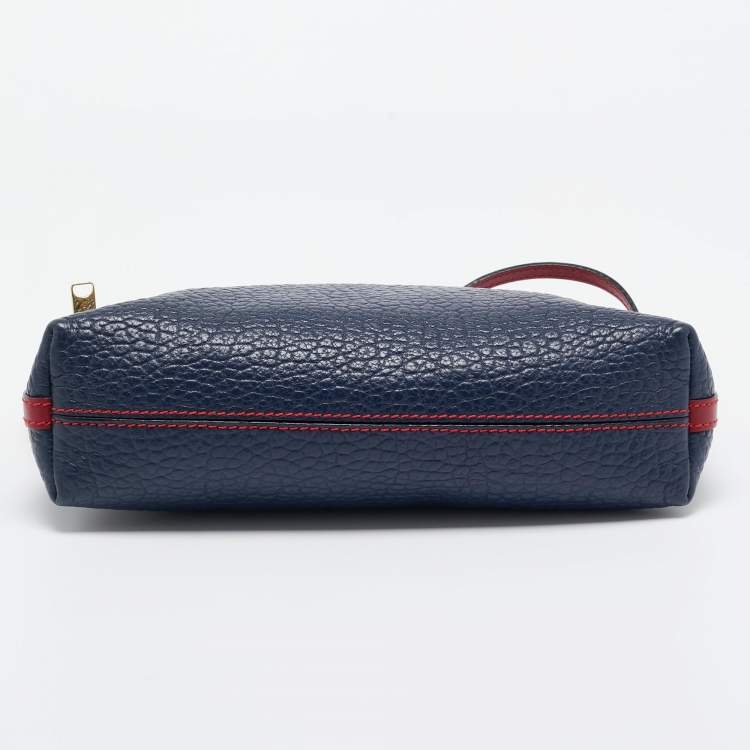 Pre Owned Burberry Navy Blue/Red Leather Peyton Crossbody Bag