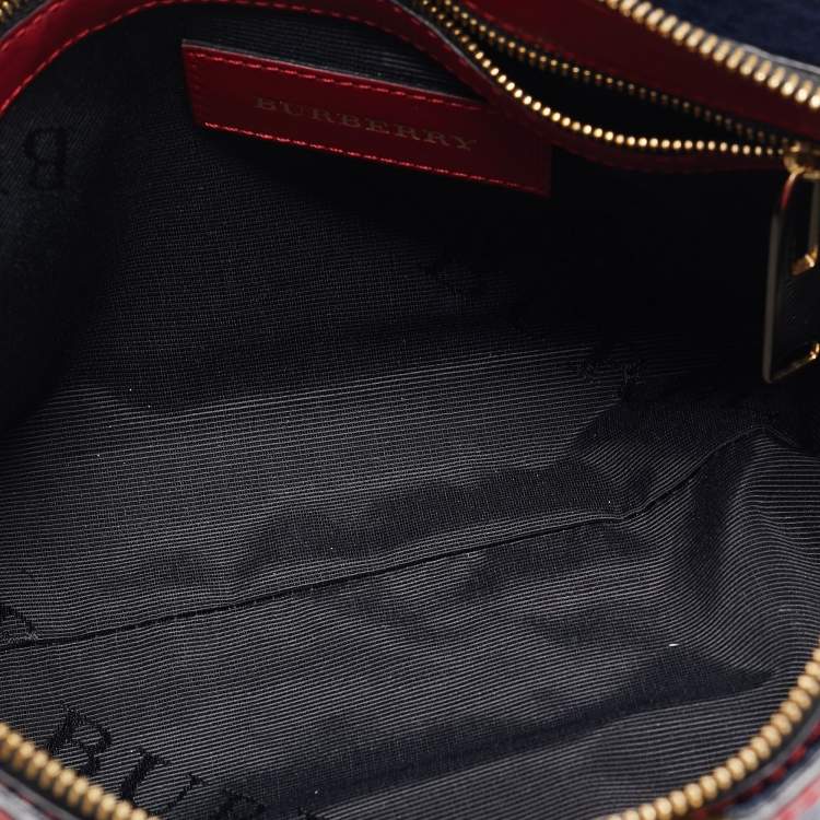 Pre Owned Burberry Navy Blue/Red Leather Peyton Crossbody Bag