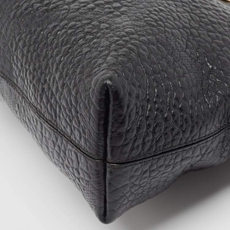 Pre Owned Burberry Black Embossed Check Leather Chichester Crossbody Bag