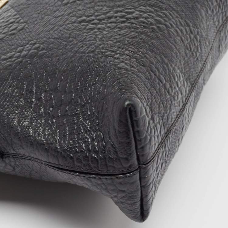 Pre Owned Burberry Black Embossed Check Leather Chichester Crossbody Bag