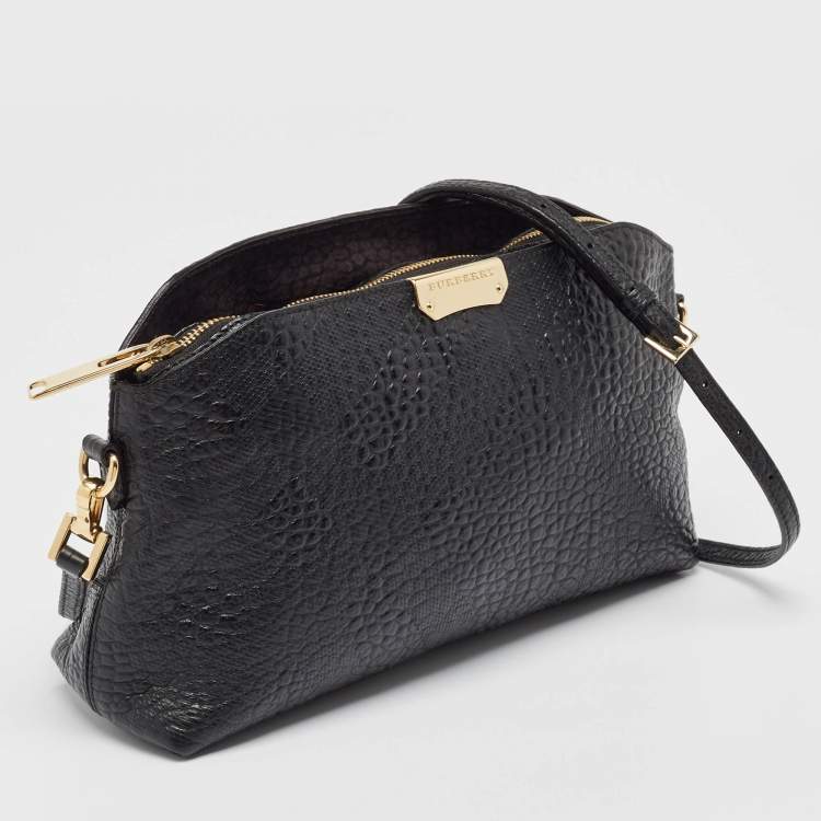 Pre Owned Burberry Black Embossed Check Leather Chichester Crossbody Bag