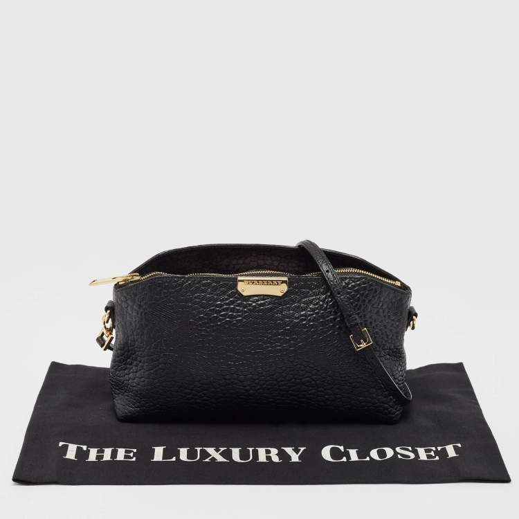 Pre Owned Burberry Black Embossed Check Leather Chichester Crossbody Bag