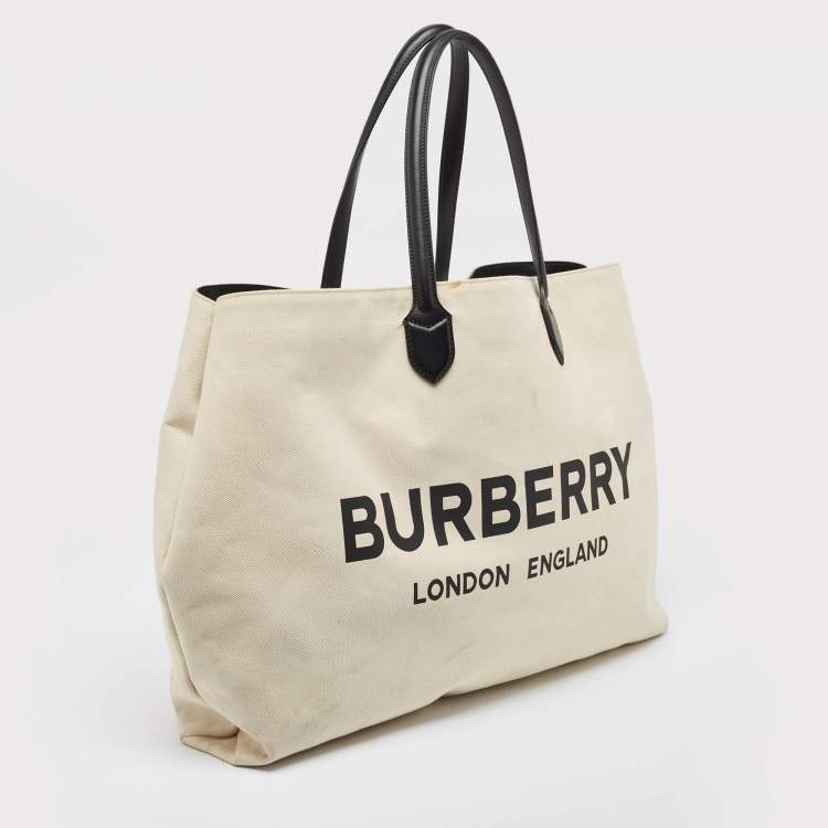Pre Owned Burberry Off White Canvas Lewes Tote