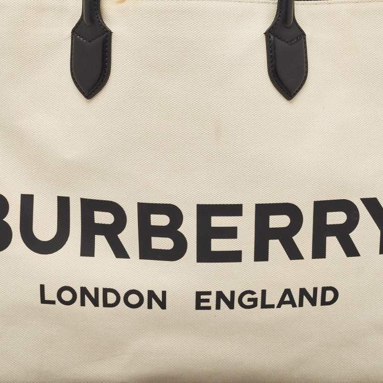 Pre Owned Burberry Off White Canvas Lewes Tote