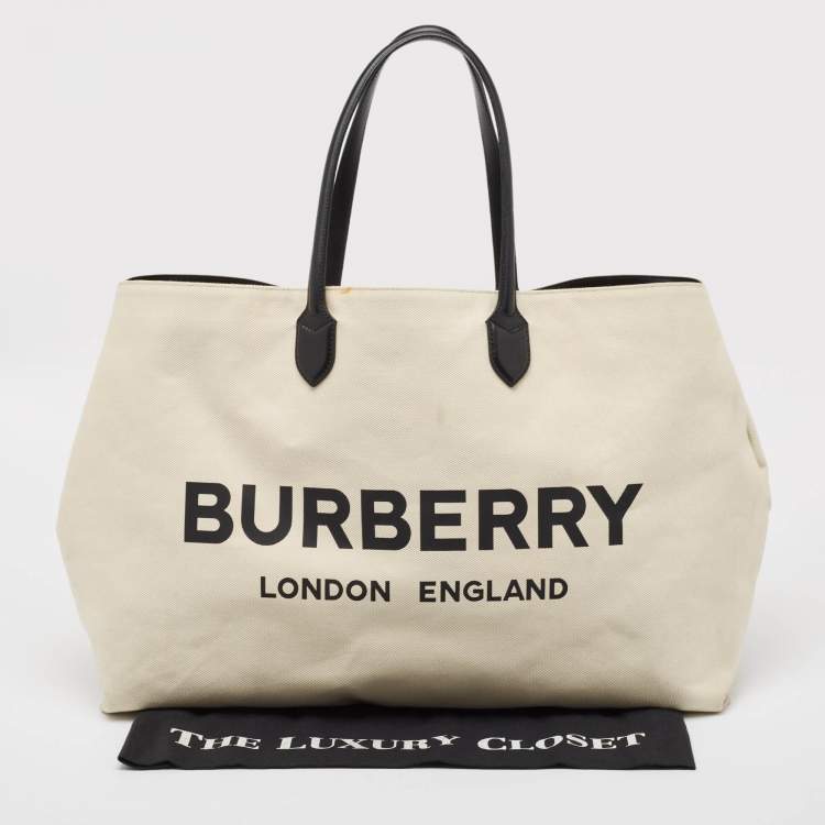 Pre Owned Burberry Off White Canvas Lewes Tote