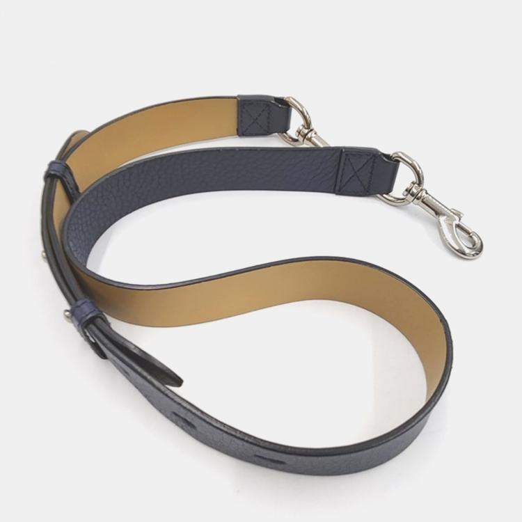 Pre Owned Burberry Navy Blue Leather Small Belt Tote Bag