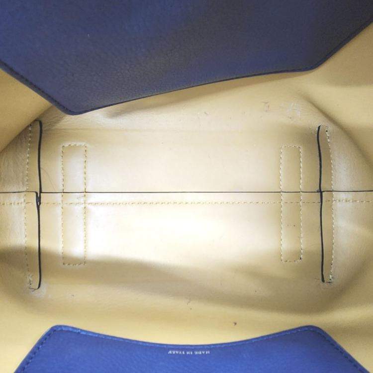 Pre Owned Burberry Navy Blue Leather Small Belt Tote Bag