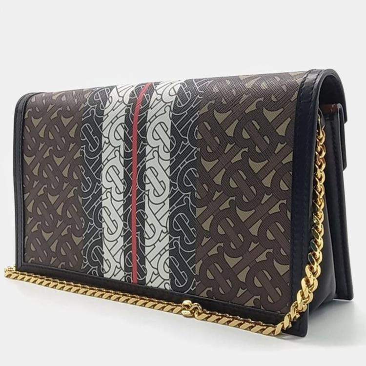 Burberry Brown Monogram E Canvas Small TB Envelope Chain Clutch Burberry TLC