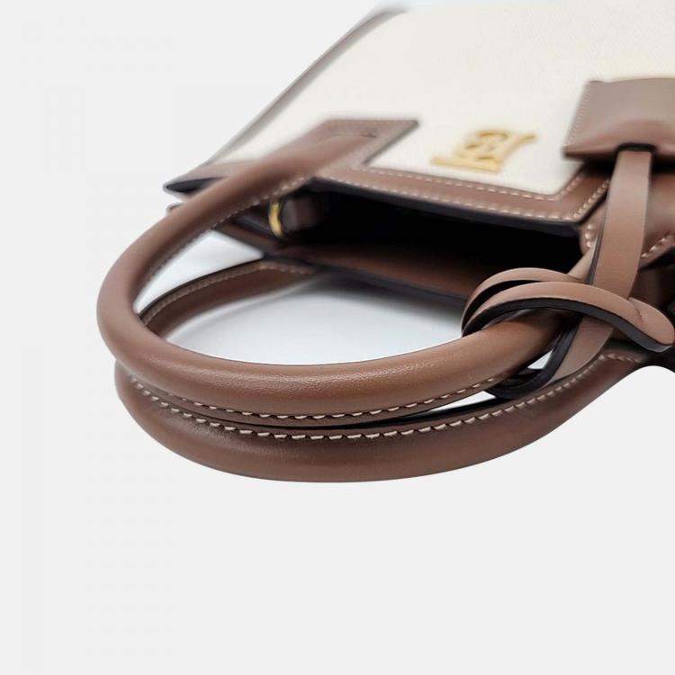 Pre Owned Burberry Ivory/Brown Leather and Canvas Mini Frances Tote Bag
