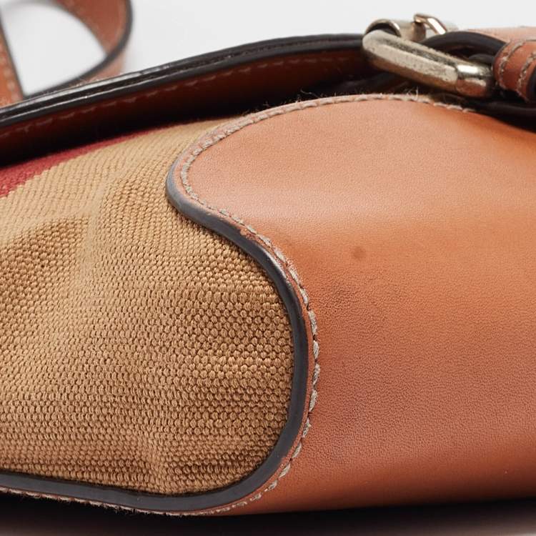 Pre Owned Burberry Brown Mega Check Canvas and Leather Henham Crossbody Bag