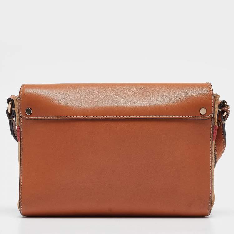 Pre Owned Burberry Brown Mega Check Canvas and Leather Henham Crossbody Bag