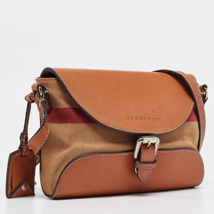 Pre Owned Burberry Brown Mega Check Canvas and Leather Henham Crossbody Bag