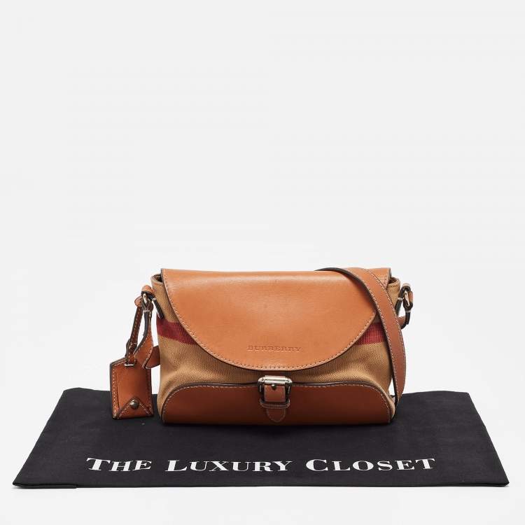 Pre Owned Burberry Brown Mega Check Canvas and Leather Henham Crossbody Bag