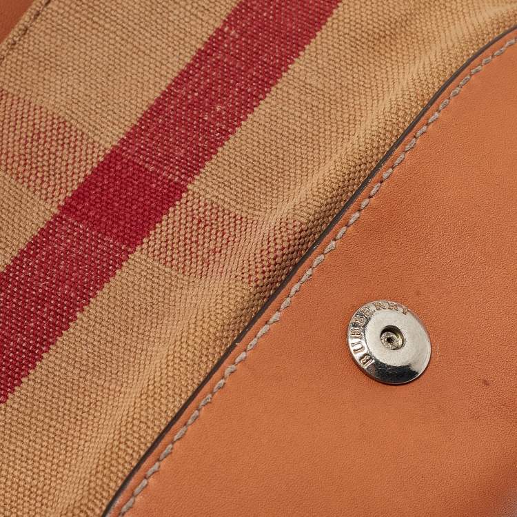 Pre Owned Burberry Brown Mega Check Canvas and Leather Henham Crossbody Bag