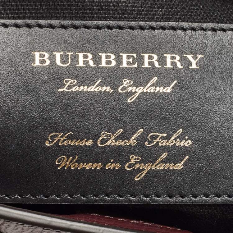 Pre Owned Burberry Burgundy/Beige House Check Fabric and Leather Mini Banner Tote