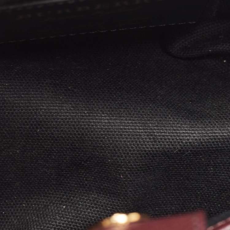 Pre Owned Burberry Burgundy/Beige House Check Fabric and Leather Mini Banner Tote