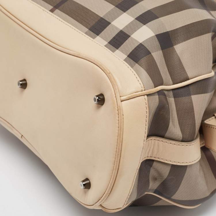 Pre Owned Burberry Smoke Check Coated Canvas and Leather Walden Tote