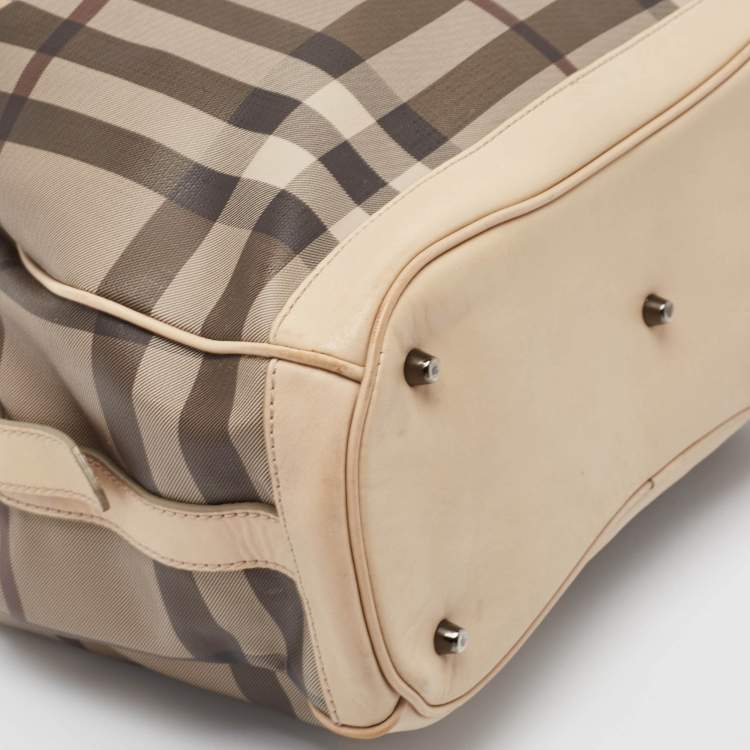 Pre Owned Burberry Smoke Check Coated Canvas and Leather Walden Tote