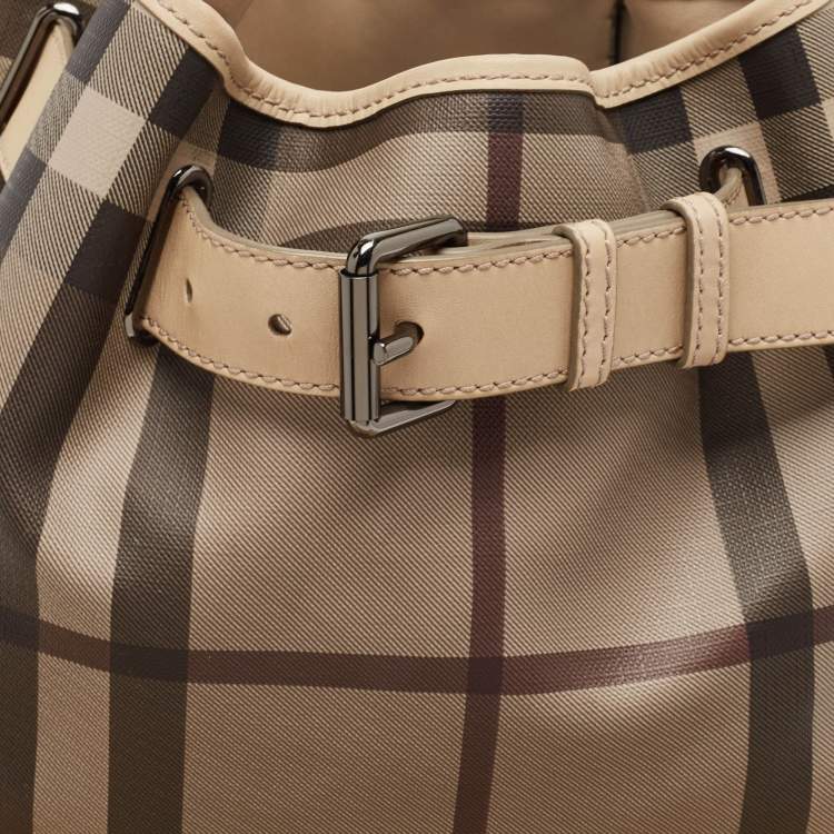 Pre Owned Burberry Smoke Check Coated Canvas and Leather Walden Tote