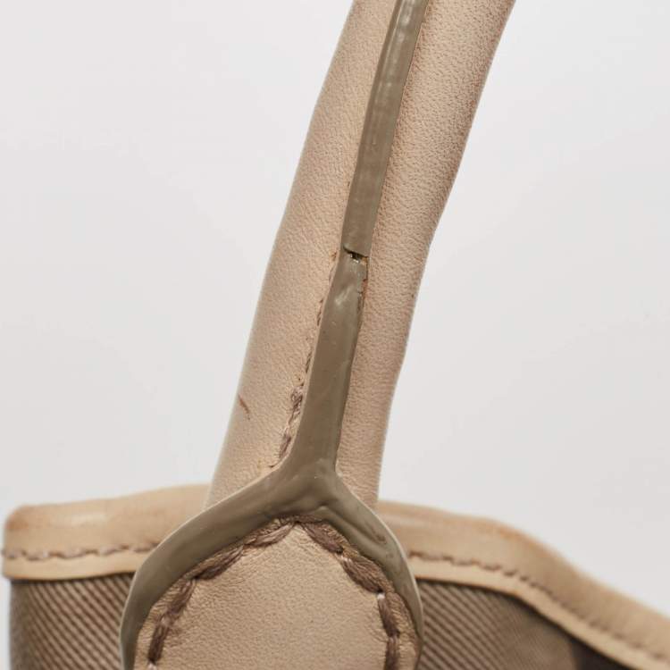 Pre Owned Burberry Smoke Check Coated Canvas and Leather Walden Tote