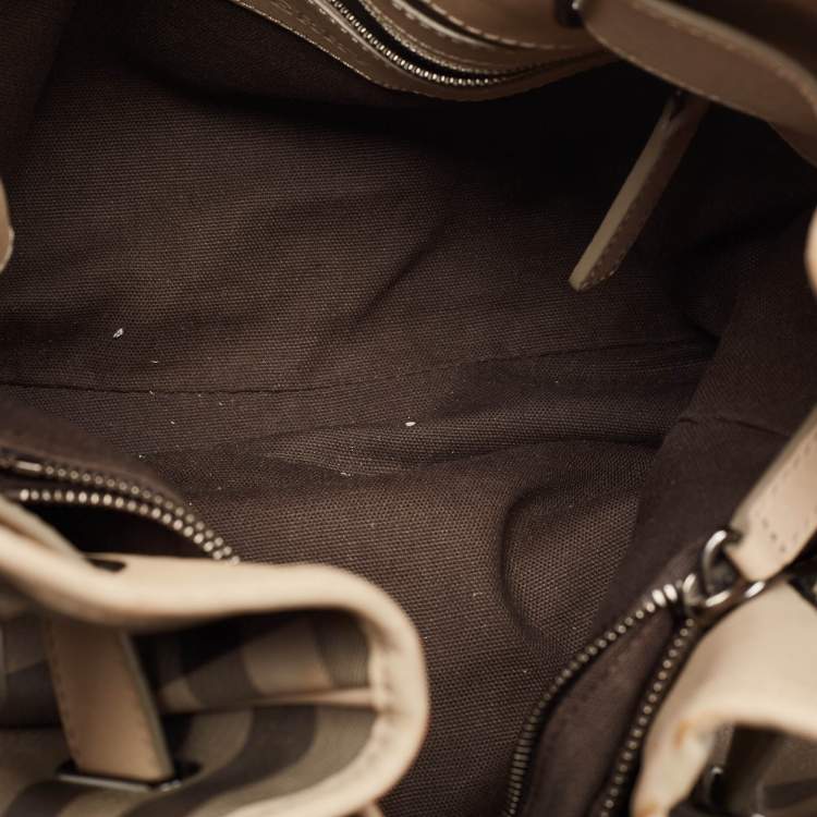 Pre Owned Burberry Smoke Check Coated Canvas and Leather Walden Tote