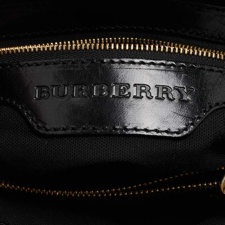 Pre Owned Burberry Black House Check Canvas and Leather Medium Bridle Lynher Tote