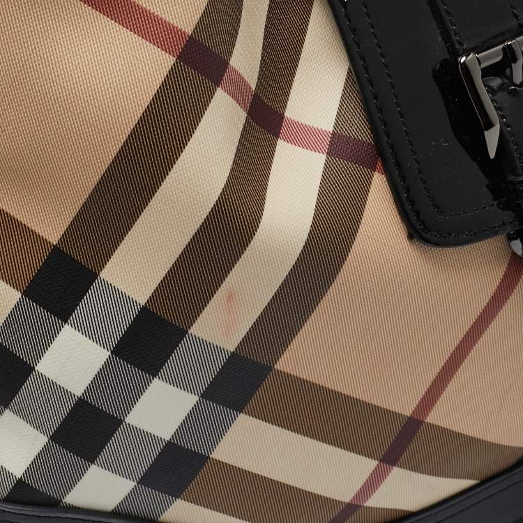 Pre Owned Burberry Black/Beige Nova Check PVC and Patent Leather Brooke Hobo