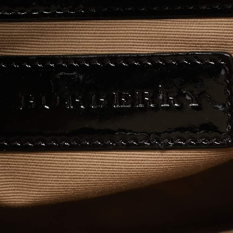 Pre Owned Burberry Black/Beige Nova Check PVC and Patent Leather Brooke Hobo