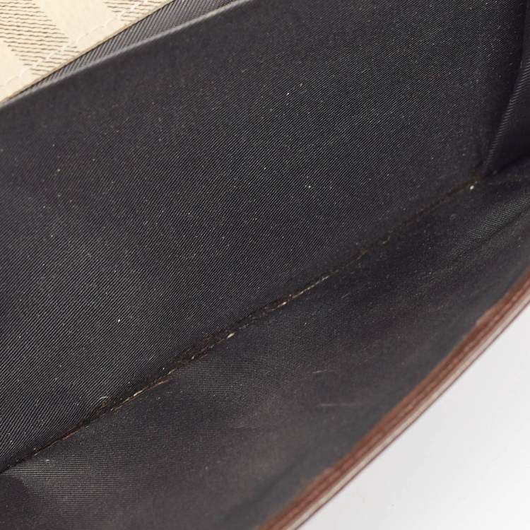Pre Owned Burberry Brown/Beige Haymarket PVC and Leather Buckle Flap Continental Wallet
